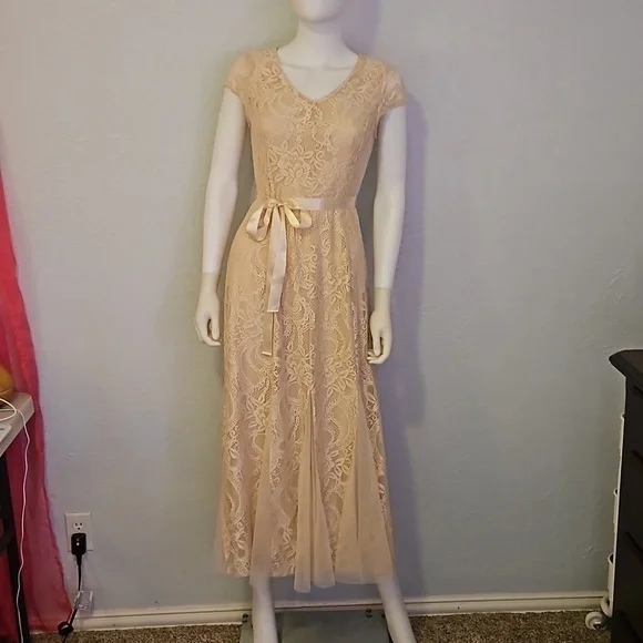 CANDALITE Antique Ivory Lace Maxi Bow Tie Waist Fairycore Hoco Dress - Picture 3 of 10